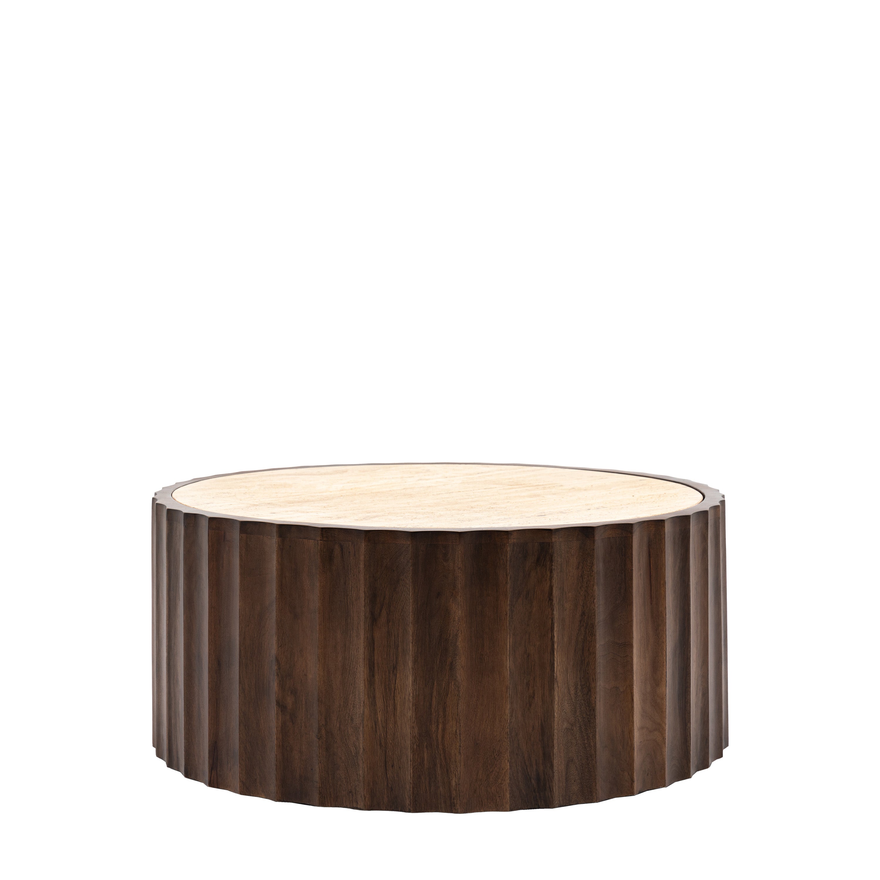 Milena Brown Mango Wood & Travertine Round Coffee Table